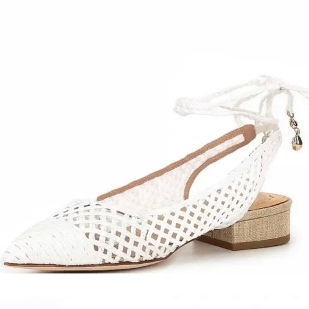 ANTONIO MELANI White Woven Pointed Toe Ankle Tie Flats